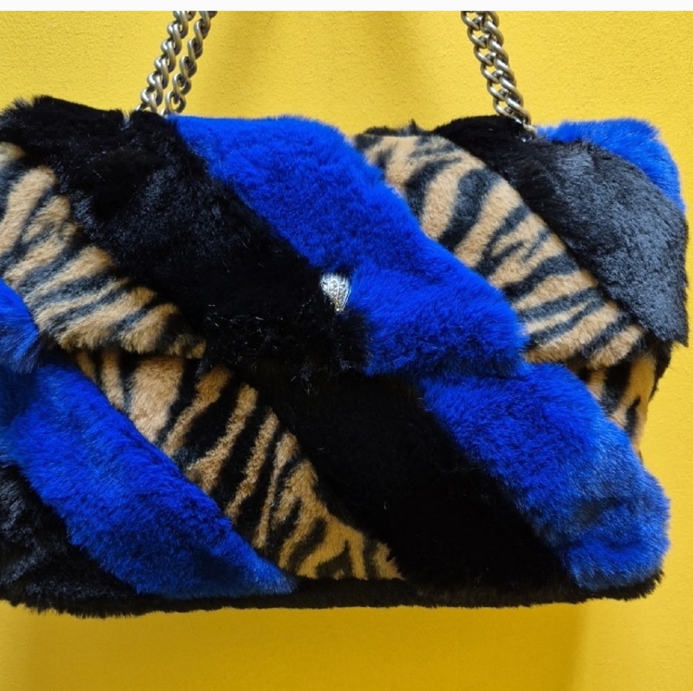 Kurt Geiger Blue and Black Faux Fur Bag